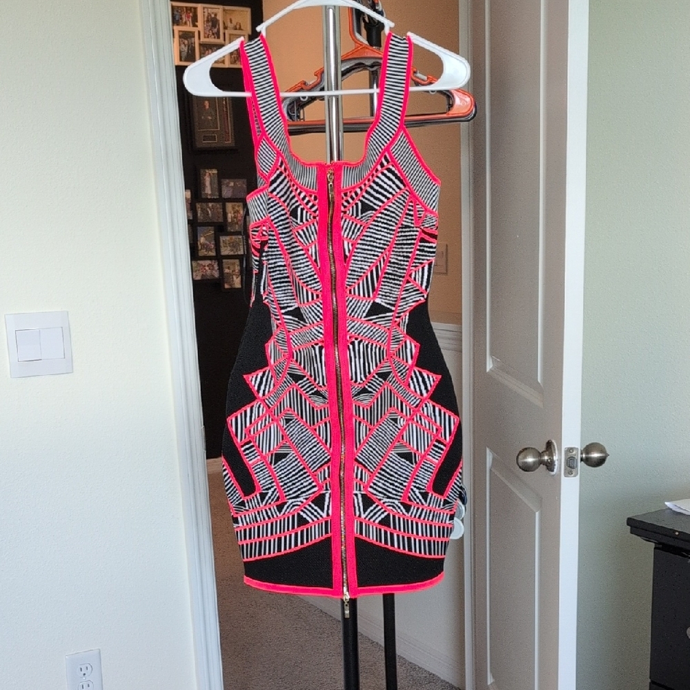 Fashion Nova Pink and Black Geometric Mini Dress